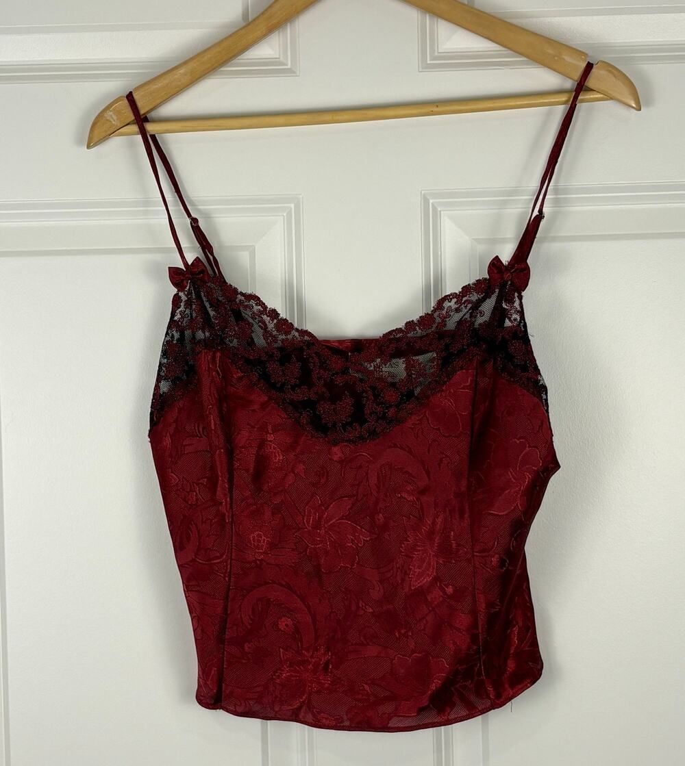 Victoria's Secret Red Lace Tank Top Bows Lingerie Vintage Gold Label 90s Medium